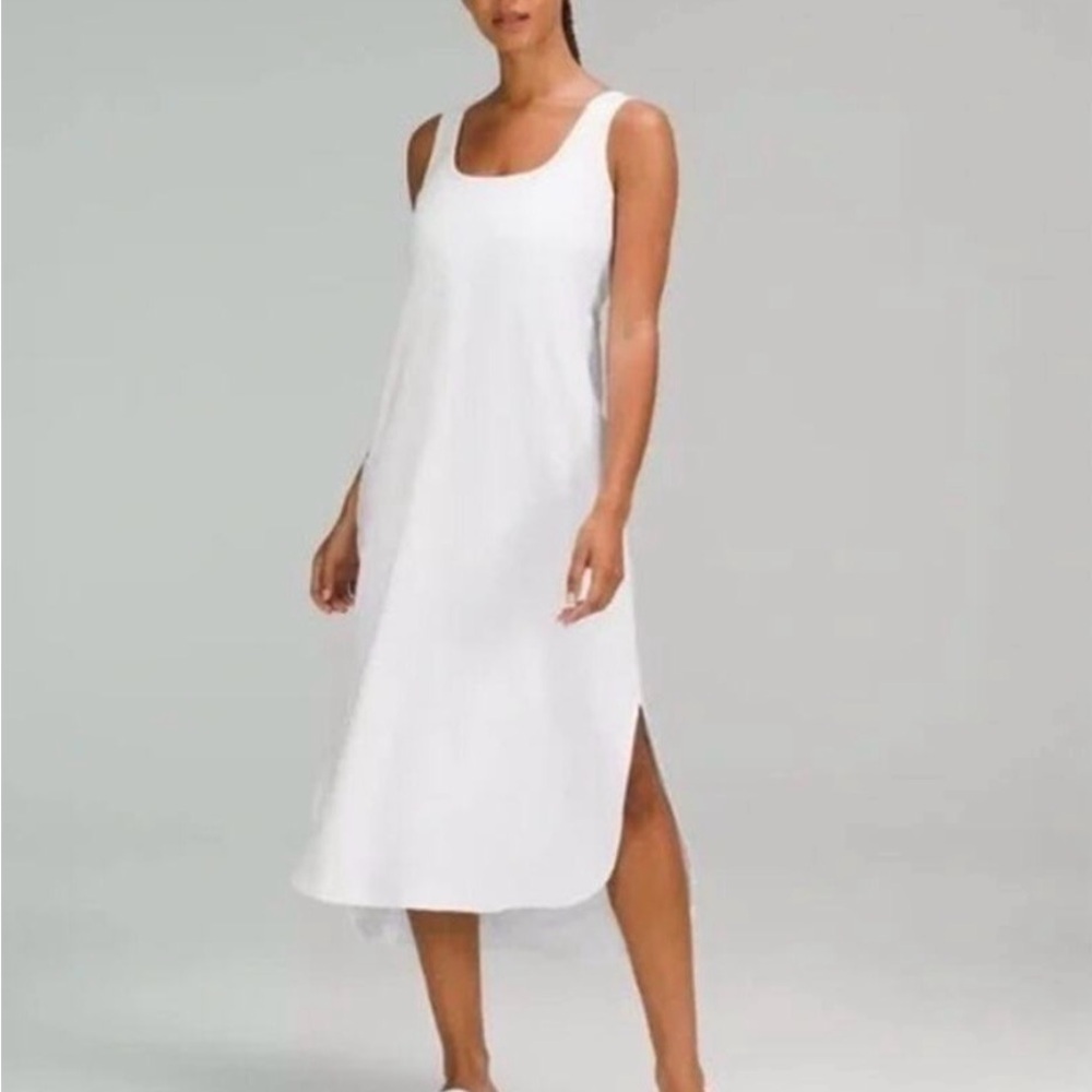 NWT Pima Cotton Open Back Lululemon Athletica White Midi Dress Size 2 Small
